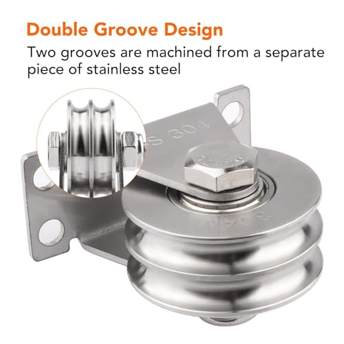 Set di pulegge da parete in acciaio inox, 2 pezzi, pulegge con cavo a doppia scanalatura con cuscinetti duplex per allenamenti in palestra e routine di esercizi, design resistente alla ruggine