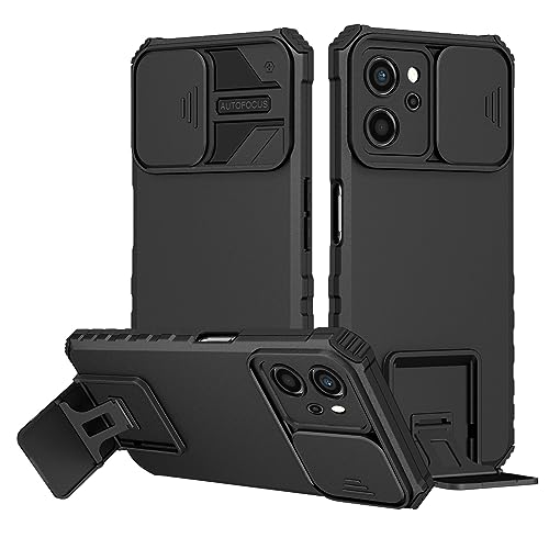 Funda para Realme 9i / OPPO A76 4G / OPPO A96 4G,Dual Layer Antigolpes Carcasa [con Cubierta de cámara Deslizante Proteger] Silicone TPU y PC Dura Anti-arañazos con Soporte Protección Fundas,Negro