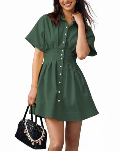 Shy Velvet Womens Mini Shirt Dress Casual Button Down Short Sleeve Collared Summer Dresses