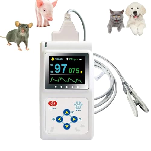 Axazcs Pulsómetro de oído, pulsioxímetro Veterinario de Mano, Sensor SPO2 de Lengua, función de Almacenamiento y reproducción, para Uso en Familia y Hospital de Mascotas, etc.