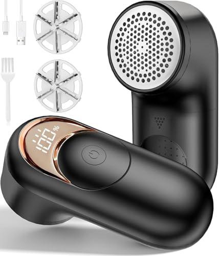 KIDEE 毛玉取り けだまとり 電動 【2025 アップグレード版】 毛玉取り 電動 毛玉クリーナー 液晶ディスプレイ付き 3段階のスピード調整 強力6枚刃 Type-C充電式 安全装置 持ちやすく軽量 旅行 専業主婦 家庭用ギフト (ブラック)