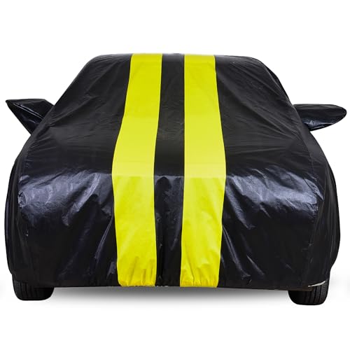 Autofact 210D SuperDuper Waterproof Car Cover for Hyundai i20 New (2020 to 2025) | Mirror Pockets, UV & Heat Resistant, Windproof with Buckle Belt, Scratchproof & Dustproof, Yellow Black Color