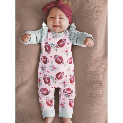 GLIGITTR Baby Girls Football Outfits Set Infant Game Day Floral Bodysuit Football Fans Lover Onesie Romper Jumpsuits+Headband2