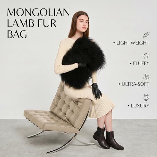 Image of Women Luxury Real Lamb /Mongolian Flush Wool Fur With Genuine Leather Handles Handbag