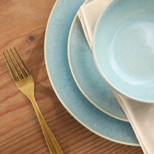 Image of Gibson Elite Pine Coast Plates and Bowls Sets, 12-Piece Stoneware Dinnerware Sets, Reactive Glaze Dish Set - Blue