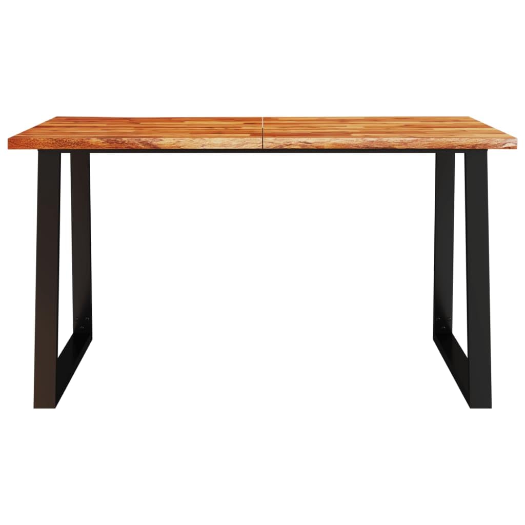 IKAYAA Mesa de Comedor Madera Maciza de Acacia 140 x 80 x 75 cm Mesa Industrial Mesa Salon Rustica Mesa Comedor Patas Metálicas/Hierro