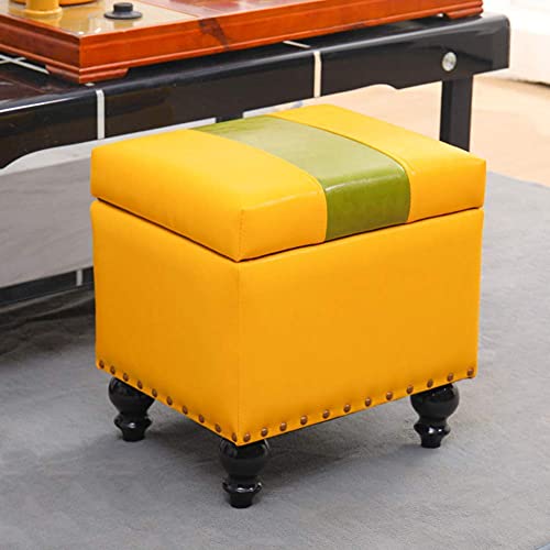 Pouf de rangement en simili cuir et bois massif cube haute densité