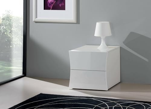 - Comodino Pietro Tavolino da notte con 2 cassetti Mobiletto per camera da letto 100% Made in Italy cm 50x40h41 lucido bianco