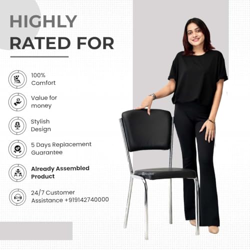 Image of Office Chair Reception Waiting Area Home Study Visitor Chair Without Arm Heavy Duty with Steel Frame and Cushion seat Back, Without Wheels Hold up to 140 kg (4, Black, Heavy 2)