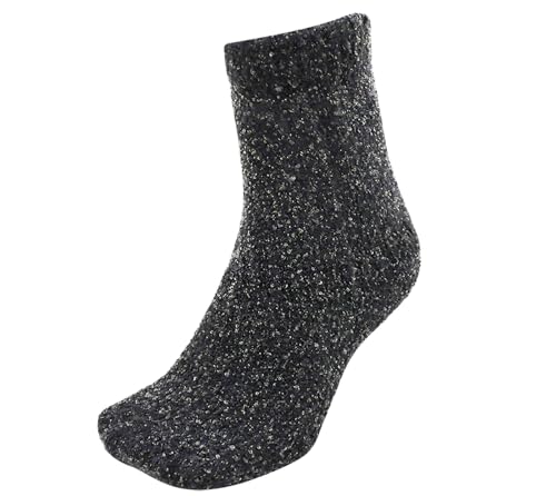 [SocksDEPO] モコモコフィット先丸ソックス ショート 裏起毛 日本製 ユニセックス 杢クロのサムネイル