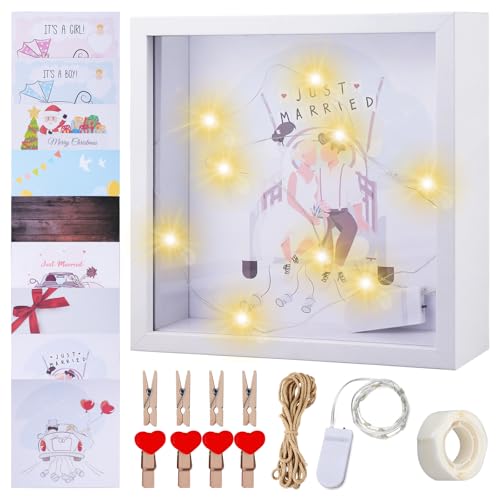 cornice portafoto 3D 8 in 1 da riempire: 9 sfondi, salvadanaio, cornice profonda con luce, illuminata, per matrimoni, battesimi, viaggi, compleanno