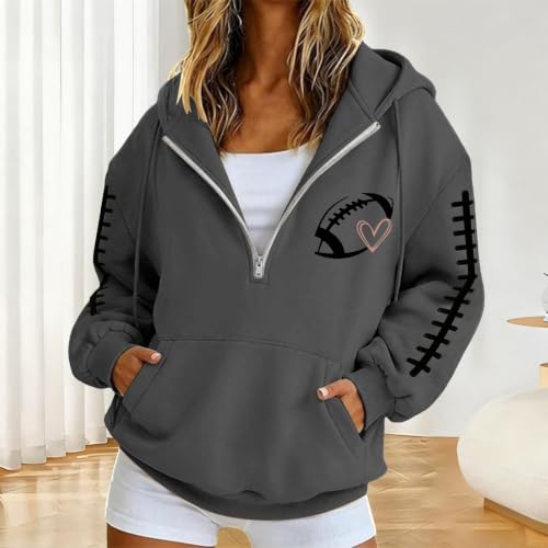 Womens Quarter Zip Pullover Football Game Day Graphic Oversized Hoodie - image 2