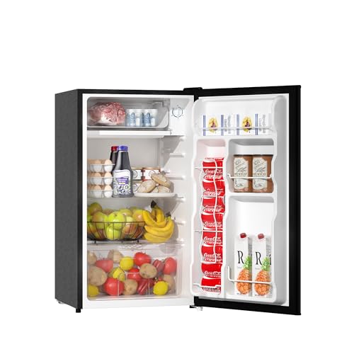 BANGSON Mini Fridge with Freezer, 3.2Cu.Ft, Single Door Small Refrigerator, Energy-Efficient, Low Noise, Small Fridge for Bedroom Dorm and Office, Black