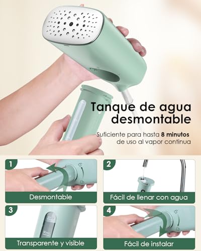 Miniatura 6 de Homeasy Plancha Vapor Vertical, Plancha De Ropa Vertical En Uso Húmedo Y Seco, Plancha Portátil Para Viaje, Plancha Vertical Vapor De Calentamiento Rápido, Depósito Desmontable Verde