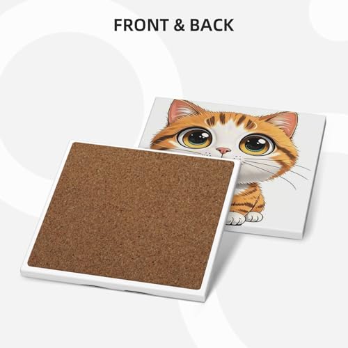 Sous-verres céramique chat lot de 6 avec support pour table - 3