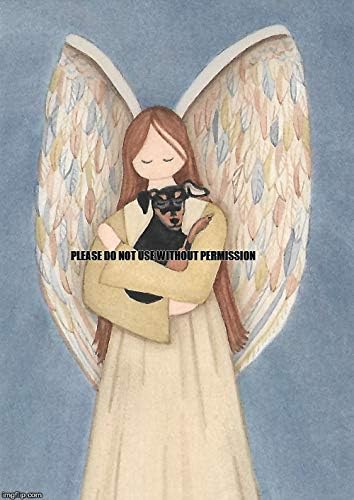 Lynch Miniature Pinscher (minpin) and Angel Folk Art Print