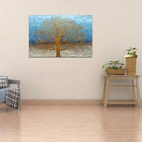 Forêt bleue et dorée tableau grand format pour salon chic - 5