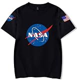 HAOSHENG Unisexe T-Shirt NASA Espace Spatial Tee Shirt Homme Imprimé Drapeau Logo Manches Courtes Tops(2XS)