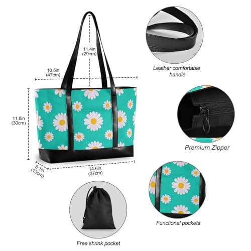 Lovely Daisy Floral Teal White Portable women laptop bag with zipper work handbags for ladies with diaper bolsa para laptop mujer4