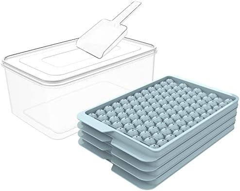 Toobimen Mini Ice Cube Trays, 4 Pack Small Ice Cube Tray with Lid and Bin, 104x4 PCS Ice Ball Maker Mold, Crushed Ice Trays Easy Release for Chilling Drinks, Coffee, Cocktail, Juice (Blue)