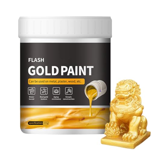 300 G De Pintura De Lámina De Oro Líquido | Secado Rápido | -D Leaf PAI-NT-Dolor De Esmalte De Dorado Acrílico T | Pintas -D Fáciles De Aplicar Para Artesanías, Creaciones Artísticas, Lienzo