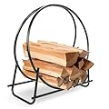 KUAFU 30 Inch Firewood Log Rack Hoop Firewood Rack Wood Storage Indoor/Outdoor Heavy Duty Steel Black Round Tubular Log Holder