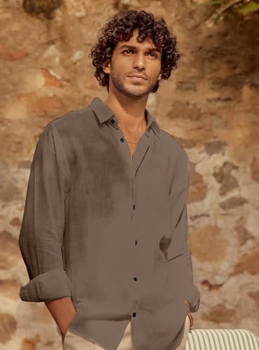 Image of Men's Long Sleeve Linen Shirt, Button Down, Casual Collared, Full Sleeve Shirt
