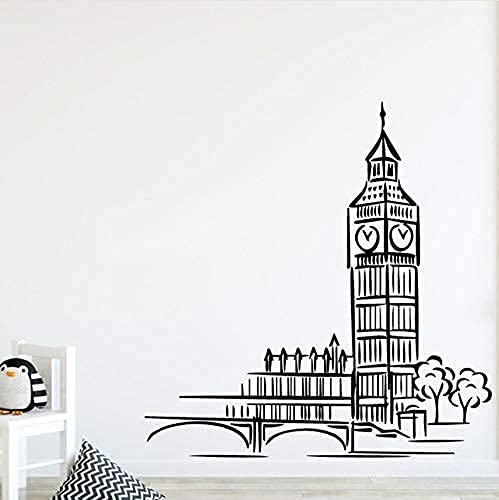 WANGSHUAIS Sticker mural amovible Big Ben Londres UK pour chambre ou salon Sticker mural en vinyle noir 58 x 59 cm