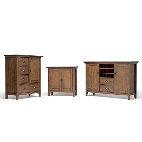 Simplihome Redmond Solid Wood 39 Inch Wide Transitional Medium Storage Cabinet In Transitional Natural Aged Brown, With 3 Small Drawers, 1 Large Drawer, Large Cabinet Space Behind 1 Side Door #TOP5