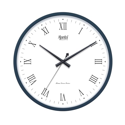 Image of Ajanta 10027 Wall Clock (12 Inch / 305mm) - Silent Sweep Non-Ticking Movement - Stylish Blue Home Decor Clock