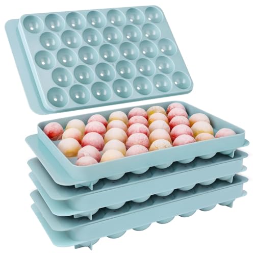 Image of AIG 33 Cavity Ice Cube Tray for Freezer, Round Ice Cube Tray with Spill-Resistant Lid, Easy-Release Reusable Ice Mold for Drinks & Beverages (Pack of 3)