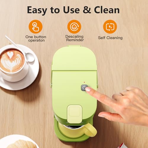 Image of Tastyle Single Serve One Cup Coffee Maker, for K Cups and Grounds, Mini Coffee Maker with Portable Handle, 6 to 12 Oz Brew Size, for Travel, Camping, Office, RV and Dorm, 120V, Lime Green