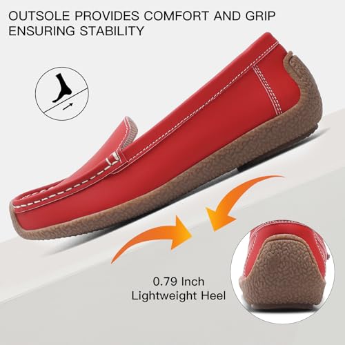 Image of Women's Comfortable & Lightweight Leather Loafers Slip-Ons Driving Walking Mocs Boat Shoes Cute Business Casual Dress Shoes Work Flats for Women