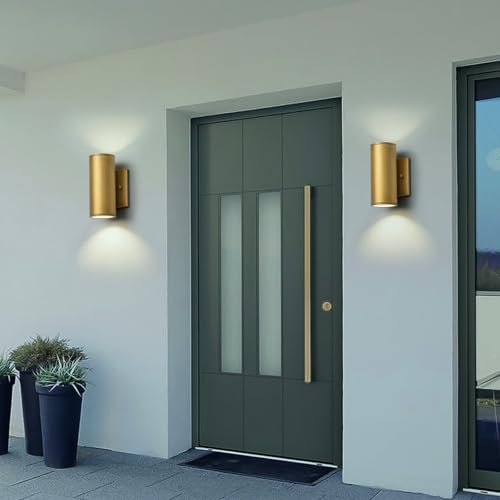 Image of Modern LED Outdoor Wall Lights 7 inch Cylinder Up and Down Exterior Lighting Fixtures Handmade Gold Outdoor Wall Sconce Wall Mount on Any Direction