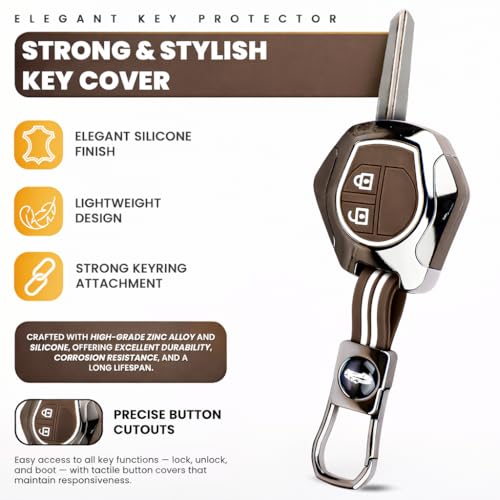 Image of Premium Metal & Silicone Car Key Cover for Suzuki 2 Button Remote Key | Compatible with Swift, Ertiga, WagonR, Celerio, Dzire, Alto, Fronx, Brezza, S-Presso, Ignis | Luxury Key Case