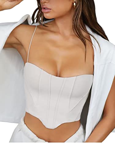 Lyaner Women’s Sexy Sweetheart Neck Sleeveless Crop Tube Tops Strappy Bustier Cami Top White Medium #TOP3
