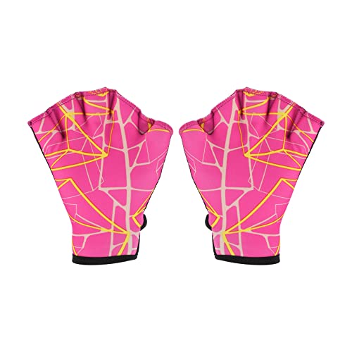 PATIKIL Webbed Swim Gloves, Swimming Aquatic Gloves Printing Water Resistance Training Accessories for Swimming and Diving, S, Rose Red