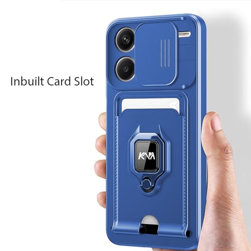 Image of Kapa Bisen Back Cover for Redmi Note 13 Pro Plus (5G) | Inbuilt Camera Slider Ring Stand and Card Pocket Shockproof Slim Bumper Back Case (Blue)