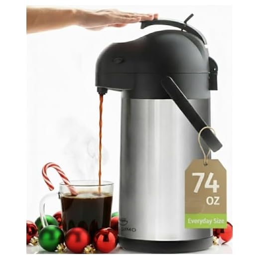 Cresimo 2.2 Liter Airpot Thermal Coffee Carafe with Pump/Lever Action/Stainless Steel Insulated Thermos / 24 Hour Heat Retention / 24 Hour Cold Retention / 74 Ounce Pump Coffee Pot