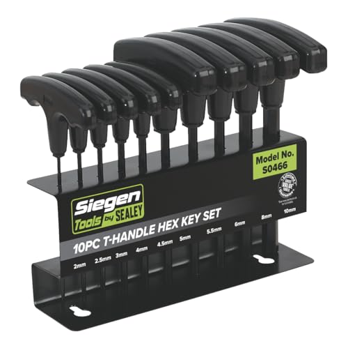 Sealey S0466 T- Handle Hex Key Set, 10 Pieces, Black