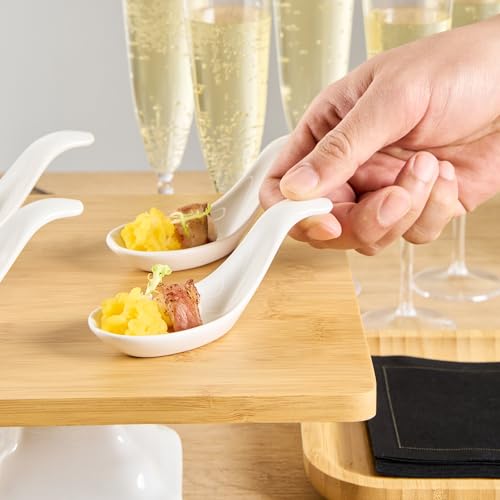 Image of Restaurantware 5.1 Inch Porcelain Soup Spoons 10 Wave Appetizer Spoons - Chip Resistant Dishwasher Safe White Porcelain Mini Tasting Plates For Samples Desserts Or Snacks