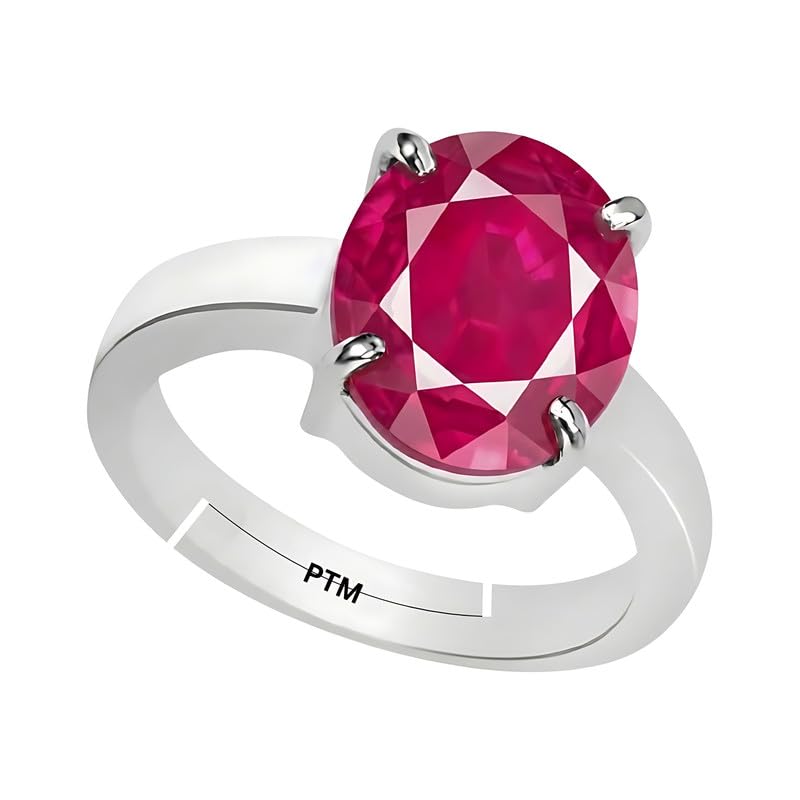 PTM Natural Ruby/Manik 3.25 to 10.25 Ratti or 3.00 to 9.50 Carat Astrological Certified Gemstone Pure Sterling Silver/925 bis Hallmark Adjustable Ring for Men and Women
