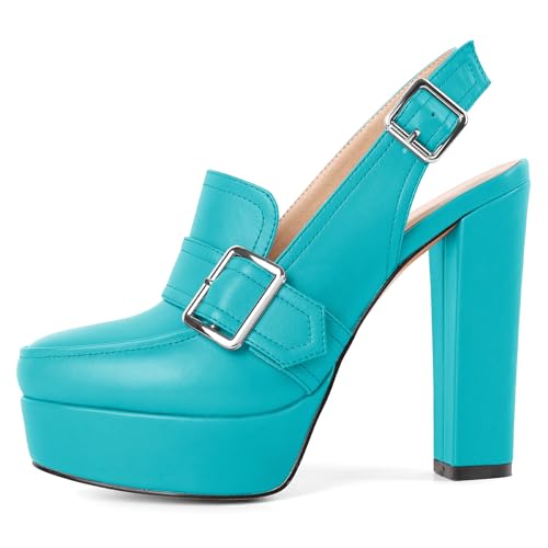 Image of Women's High Heel Loafers Platform Pumps Round Toe Heels Chunky Heel Pumps Stylish Comfortable 4.8 Inch Slingback Heels