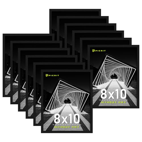 Picrit 8x10 Picture Frame Set of 12 Classic Modern Textured Black Collage Gallery Wall Set without Mat Horizontal or Vertical Wall Mount and Tabletop Display for Home Decor