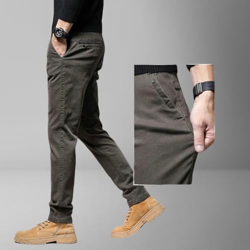 Men's Autumn Winter Mid-Weight Business Slim Fit Tapered Straight Elastic Casual Pants4