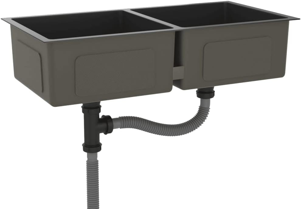Double Bowl Undermount Stainless Steel Kitchen Sink with Sound-Reduction Pads, Bathroom Sink Hand Sink, Under/Over Counter Kitchen Sink Basin, Black 34.1" x 17.3" x 7.9"