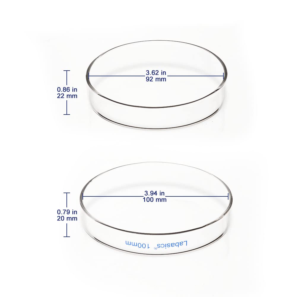 Labasics 10pk Platos de Vidrio Petri, 100 x 20 mm Esterilizable en Autoclave Platos de Cultivo Celular de Vidrio de Borosilicato Placas de Petri con Tapa Claro para Laboratorio