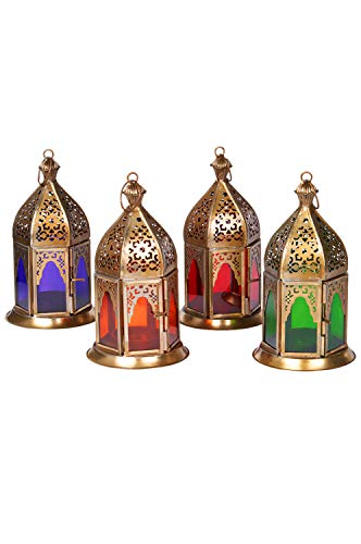 Orientalische Laternen 4 Set Laterne Basem bunt 16cm | 4x Orientalisches Windlicht aus Metall & Glas in 4 Farben… – Bild 2