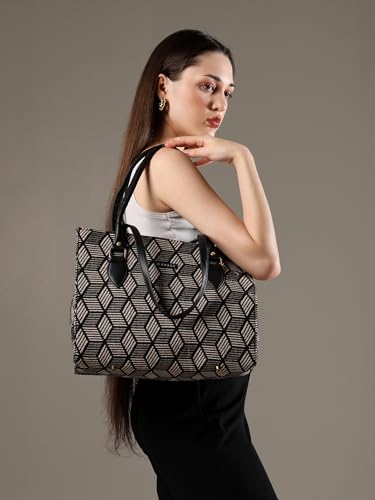 Image of ENSAC Cotton Tote Bag for Women, Stylish Handbag for women with Zip Closure | Fit for Office Bag, College, Travel Use | Handcrafted in India