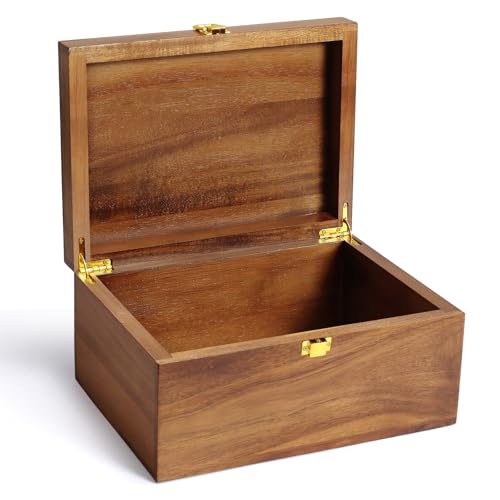 Wooden Keepsake Box, Decorative Acacia Wood Memory Box, Large Wood Storage Boxes with Hinged Lid, 11.8 x 8.8 x 6.1 Inch Wooden Organizer, Ideal Treasure Boxes for Jewelry, Watch, Photo